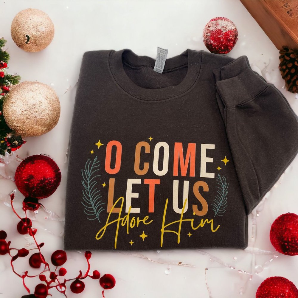 Oh Come Let Us Adore Him Graphic Sweatshirt